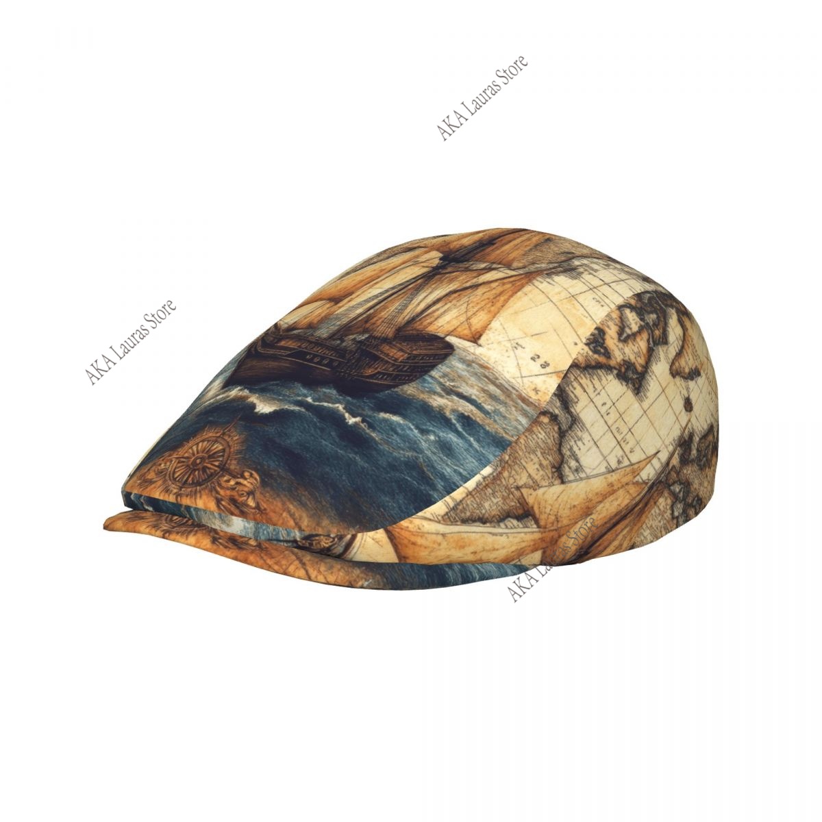 Newsboy Cap Ivy - Gazeteci Şapkası Vintage Dünya Haritası Baskılı