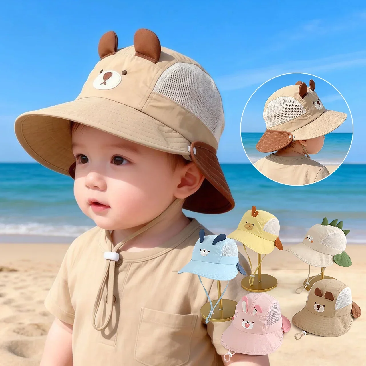 Sun Hat Wide Brim - Bebek Karikatür Ayı Tavşan Kulaklı Güneş