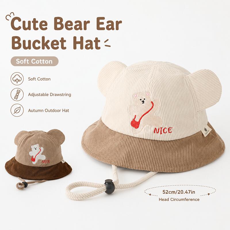 Bucket Hat Cotton - Çocuklar için Ayı Kulaklı Kova Şapka