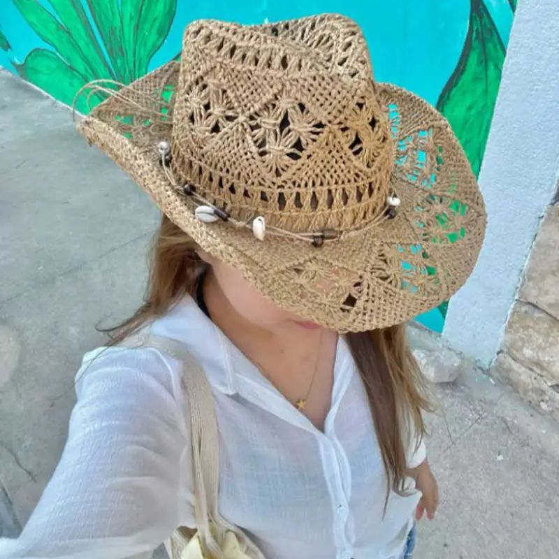 Cowboy Hat Straw - Yazlık Hasır Şapka Plaj Kadın Erkek